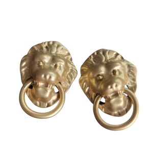 Kenneth Jay Lane Gold Lion Head Door Knocker Earrings